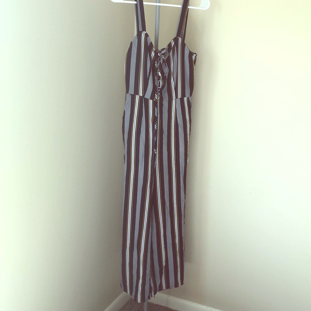 Black yellow and white striped romper